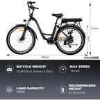 Ayner 26 In. Electric Cruiser Bike with 12.5Ah LarCapacity Removable Lithium-Ion Battery, Electric Commuter Bicycle for Adults Professional 6 Speed City Ebike Black