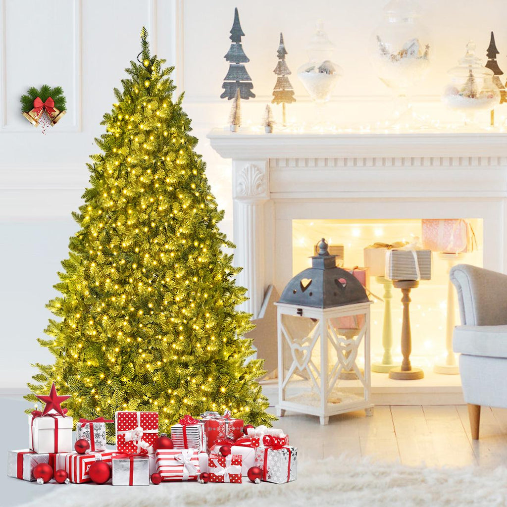 Gymax Clear Prelit LED Green Hinged Fir Christmas Tree, with Flash Modes Patio 6'