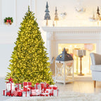 Gymax Clear Prelit LED Green Hinged Fir Christmas Tree, with Flash Modes Patio 6'