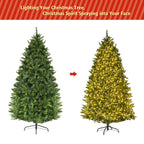 Gymax Clear Prelit LED Green Hinged Fir Christmas Tree, with Flash Modes Patio 6'