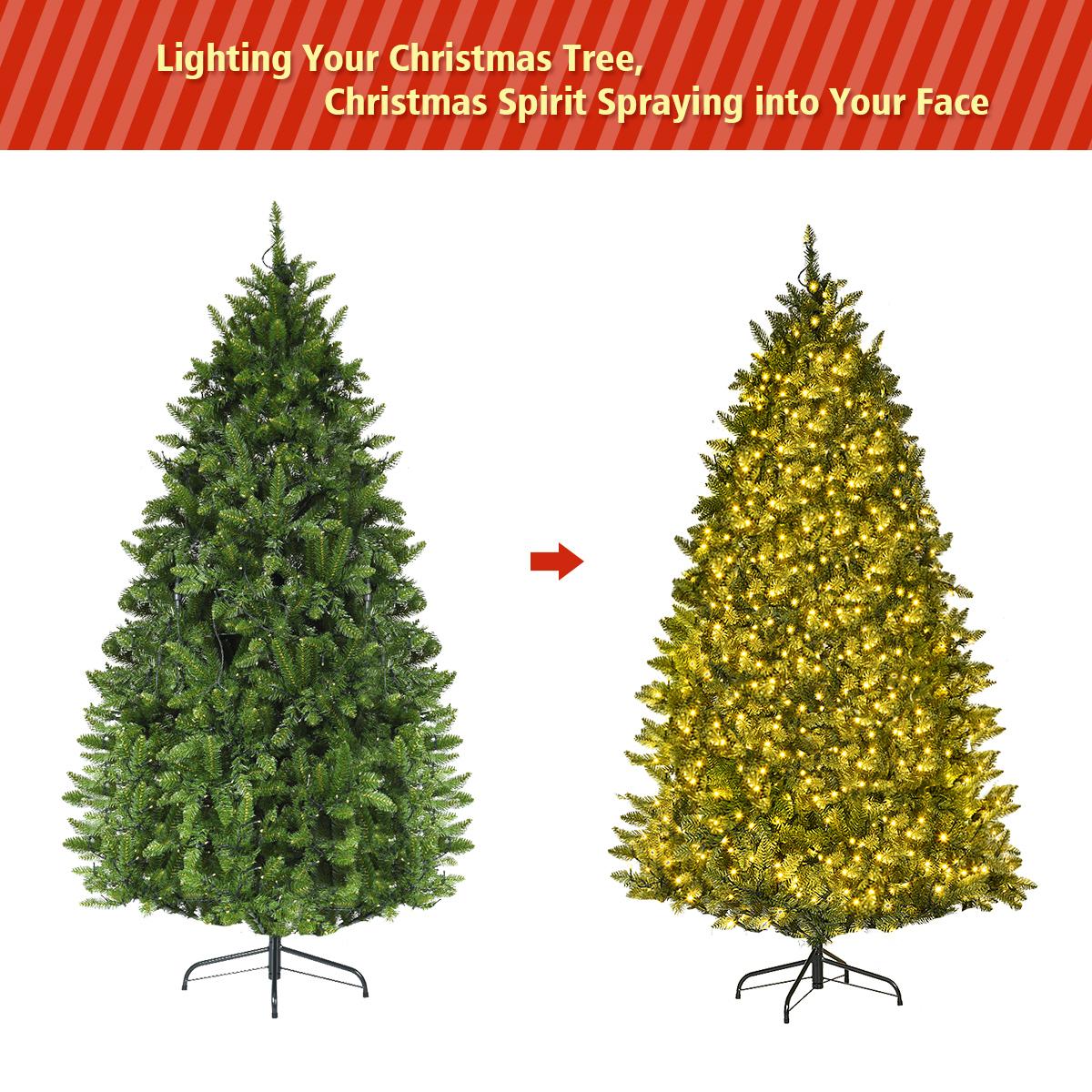 Gymax Clear Prelit LED Green Hinged Fir Christmas Tree, with Flash Modes Patio 6'
