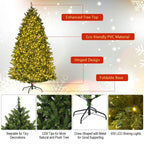 Gymax Clear Prelit LED Green Hinged Fir Christmas Tree, with Flash Modes Patio 6'