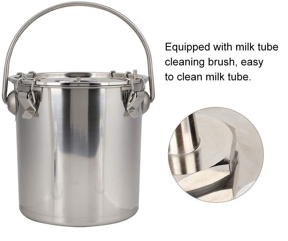electric milking machine, 5l portable automatic double head adjustable pulsation vacuum pump milker with stainless steel bucket, livestock milking equipment for goat cow sheep(for sheep #3)