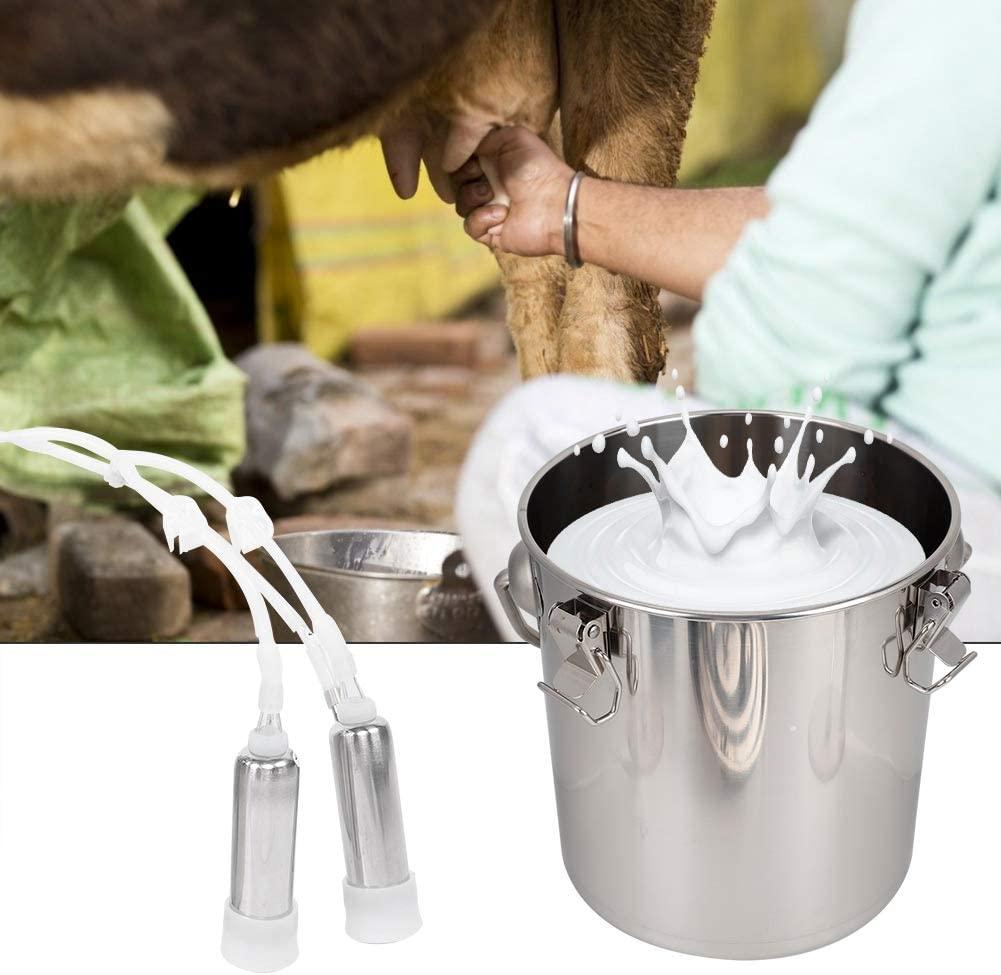 electric milking machine, 5l portable automatic double head adjustable pulsation vacuum pump milker with stainless steel bucket, livestock milking equipment for goat cow sheep(for sheep #3)