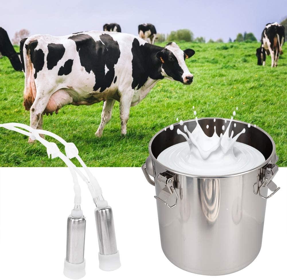electric milking machine, 5l portable automatic double head adjustable pulsation vacuum pump milker with stainless steel bucket, livestock milking equipment for goat cow sheep(for sheep #3)