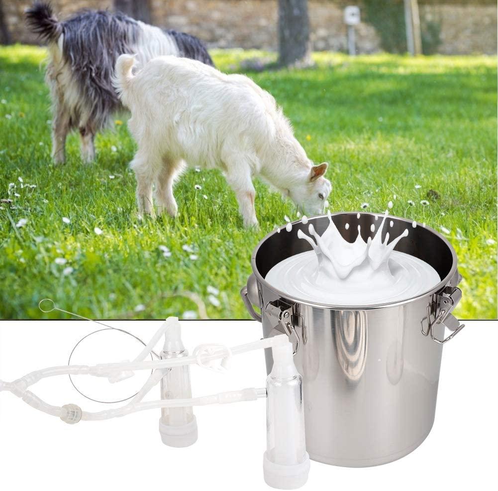 electric milking machine, 5l portable automatic double head adjustable pulsation vacuum pump milker with stainless steel bucket, livestock milking equipment for goat cow sheep(for sheep #3)