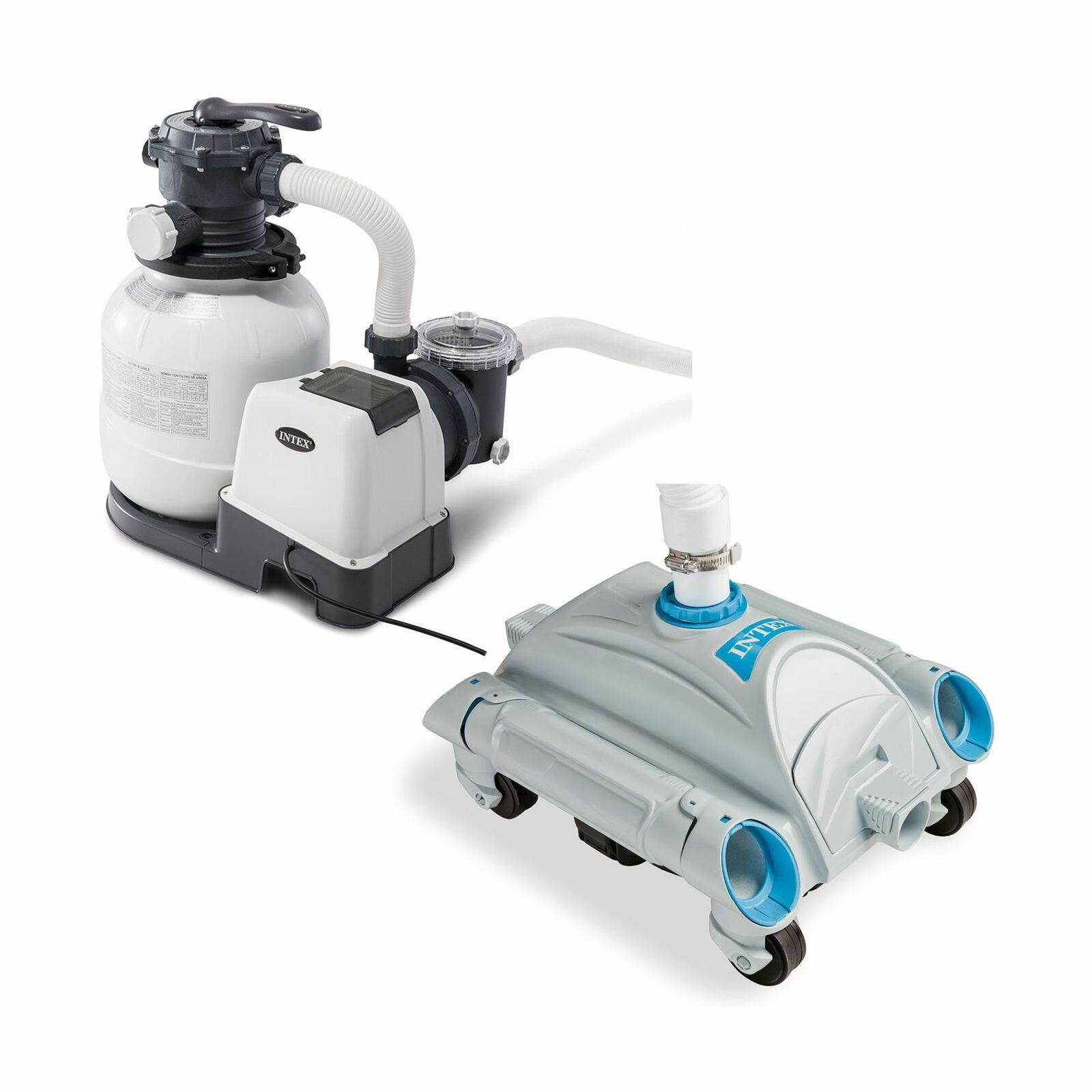 intex 2100 gph above ground pool sand filter pump w/ automatic pool vacuum