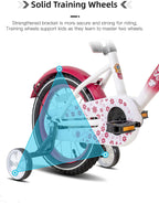 JOYSTAR Starry Kids Bike for Ages 3-9 Years Girls with Hand Brake and Basket, 14 16 18 Inch Princess Bikes Bicycles with Training Wheels and Fenders, Children Bicycle