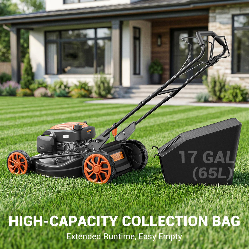 21" Self-Propelled Gas Lawn Mower, 170CC Engine, 3-in-1 Mulching, Bagging &amp; Side Discharge, 7-Position Height Adjustment, Easy Lawn Care for LarYards &amp; Thick Grass