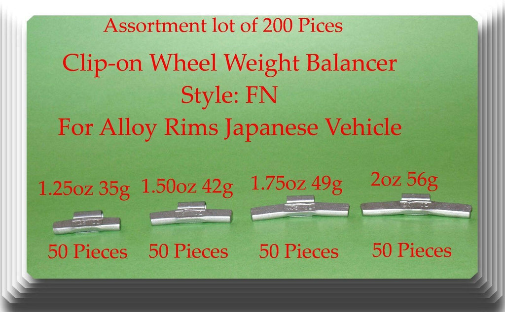 200Pc Assort Clip-On Wheel Weight FN for Alloy Rim Japan Cars 1.25 1.50 1.75 2oz