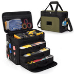 2 Layers Tool Bag with 3 Clear Window Removable Cases, Heavy Duty Tool Tote with Molle Webbing and Detachable Shoulder Strap, Black/Green