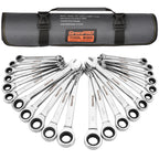 Ratcheting Wrench Set, Combination Wrench Set, 22-Piece SAE & Metric and Standard, 72Th Long Open End, 1/4" to 3/4" & 6-18mm, Organizer With Roll Up Pouch, CR-V Socket Mechanic Hand Tools Sets