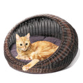 D+GARDEN Wicker Cat Bed for Indoor Cats - a Covered Modern Cat Hideaway Hut of Rattan Houses Pets in Dome Basket, Washable