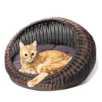 D+GARDEN Wicker Cat Bed for Indoor Cats - a Covered Modern Cat Hideaway Hut of Rattan Houses Pets in Dome Basket, Washable
