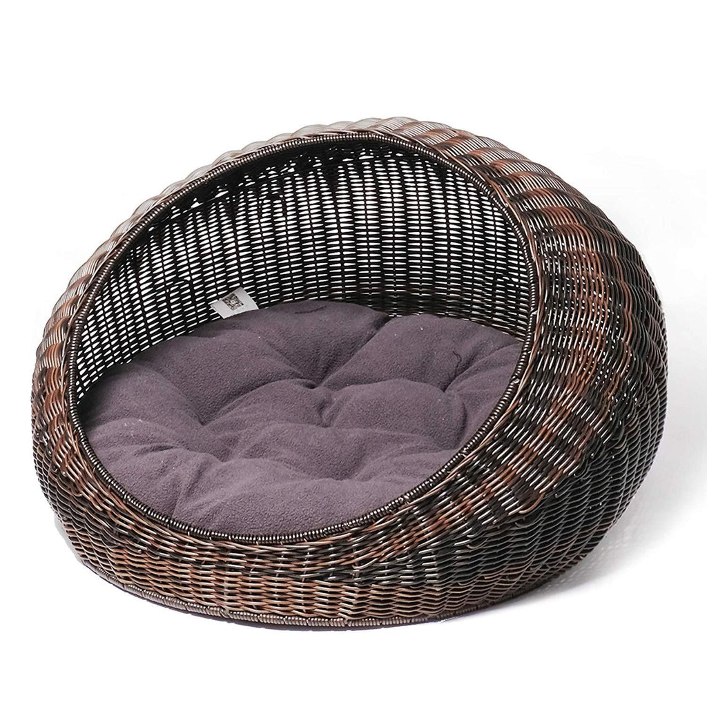D+GARDEN Wicker Cat Bed for Indoor Cats - a Covered Modern Cat Hideaway Hut of Rattan Houses Pets in Dome Basket, Washable