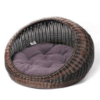 D+GARDEN Wicker Cat Bed for Indoor Cats - a Covered Modern Cat Hideaway Hut of Rattan Houses Pets in Dome Basket, Washable