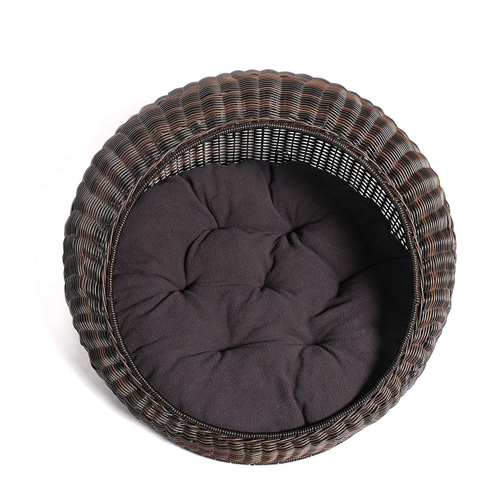 D+GARDEN Wicker Cat Bed for Indoor Cats - a Covered Modern Cat Hideaway Hut of Rattan Houses Pets in Dome Basket, Washable