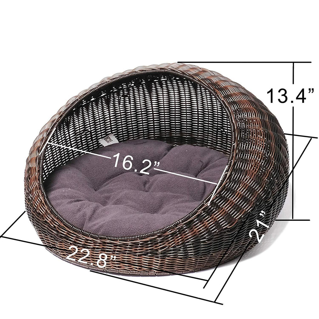D+GARDEN Wicker Cat Bed for Indoor Cats - a Covered Modern Cat Hideaway Hut of Rattan Houses Pets in Dome Basket, Washable