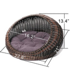D+GARDEN Wicker Cat Bed for Indoor Cats - a Covered Modern Cat Hideaway Hut of Rattan Houses Pets in Dome Basket, Washable