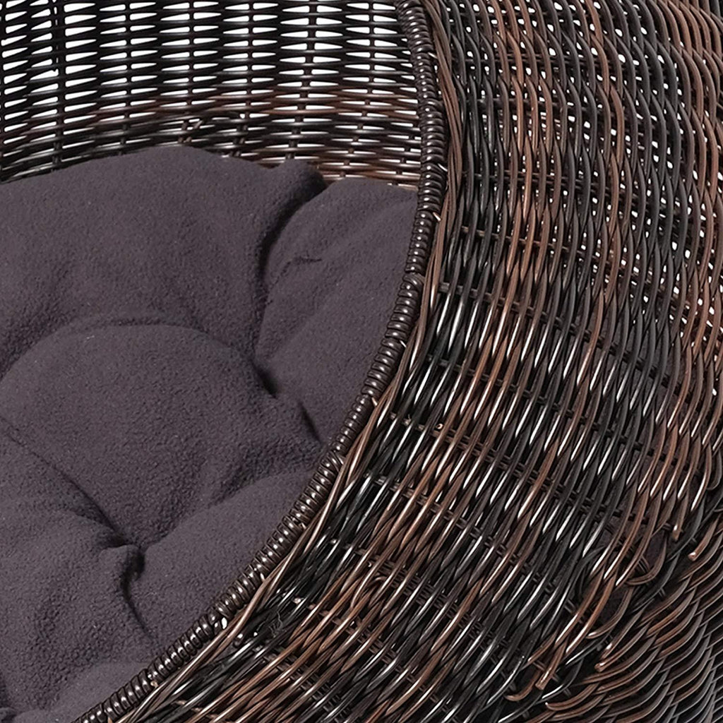 D+GARDEN Wicker Cat Bed for Indoor Cats - a Covered Modern Cat Hideaway Hut of Rattan Houses Pets in Dome Basket, Washable
