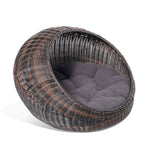 D+GARDEN Wicker Cat Bed for Indoor Cats - a Covered Modern Cat Hideaway Hut of Rattan Houses Pets in Dome Basket, Washable