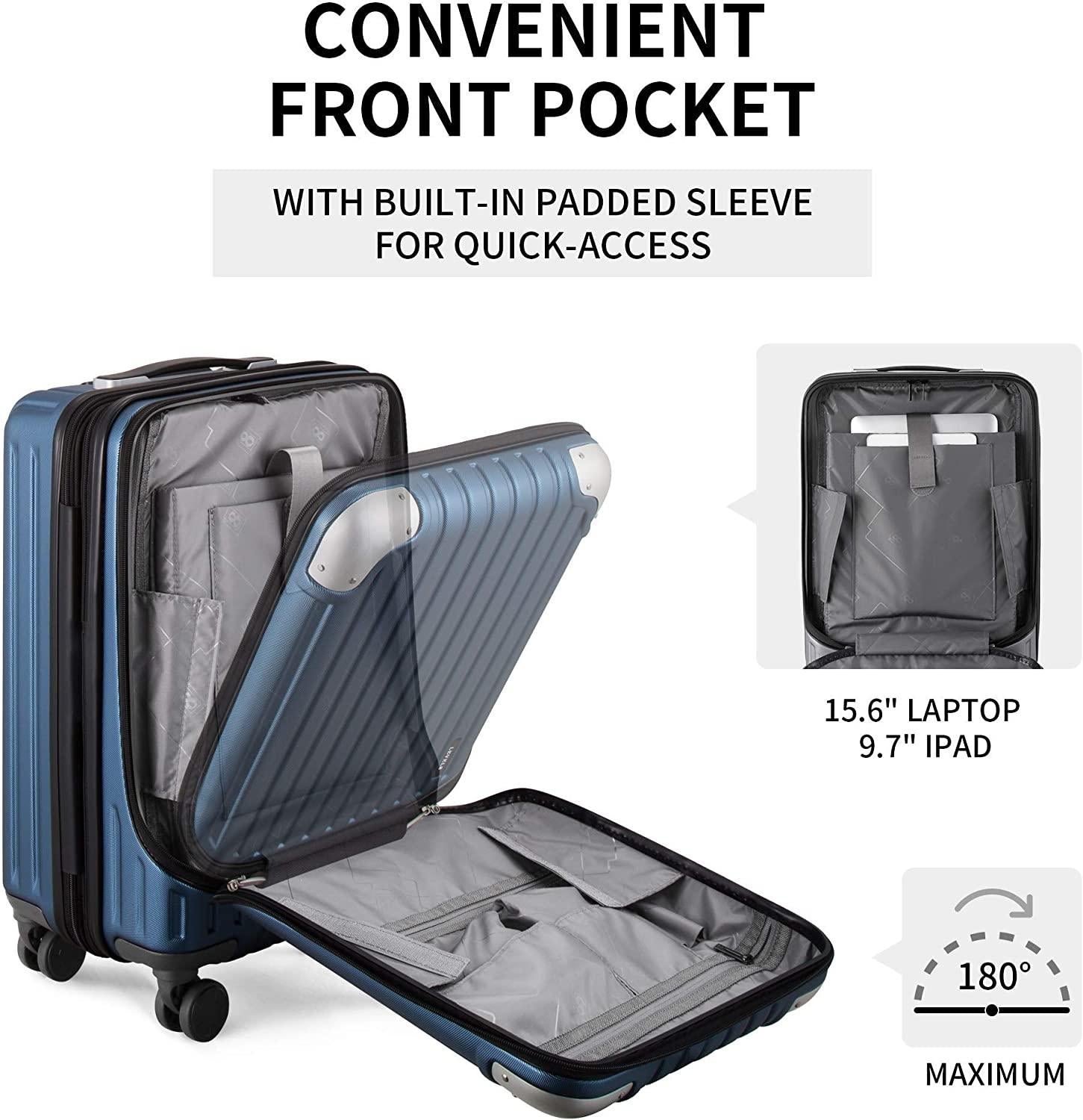 Grace EXT Carry On Luggage, 20” Expandable Hardside Suitcase, ABS+PC Harshell Spinner Luggage with TSA Lock, Spinner Wheels - Blue, 20-Inch Carry-On