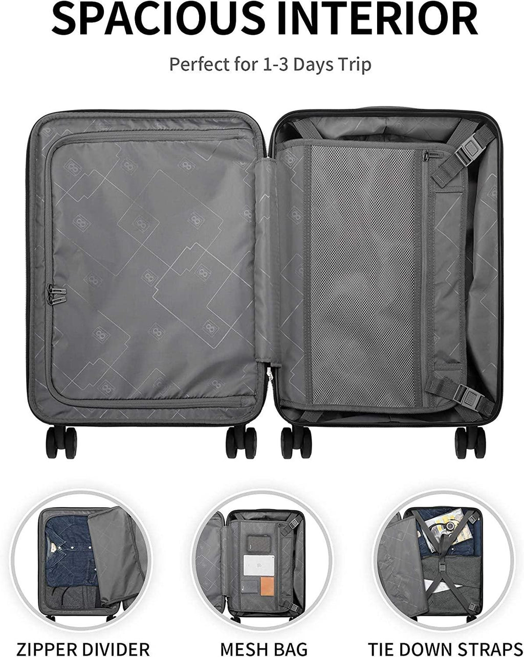 Grace EXT Carry On Luggage, 20” Expandable Hardside Suitcase, ABS+PC Harshell Spinner Luggage with TSA Lock, Spinner Wheels - Blue, 20-Inch Carry-On