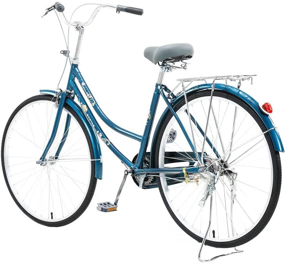 Kingtowag Womens Beach Cruiser Bike 26 inch Single Speed Bicycle for Women Comfortable Bicycle with 17'' Frame  Bike Blue(US Stock)