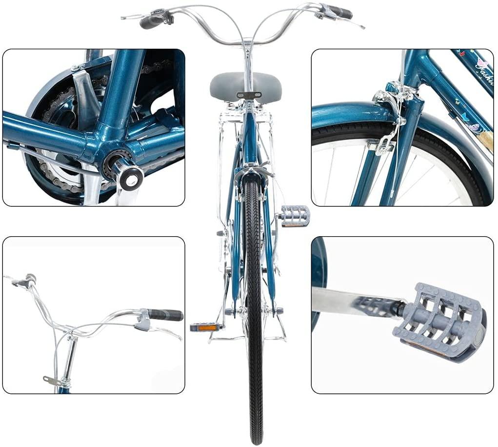 Kingtowag Womens Beach Cruiser Bike 26 inch Single Speed Bicycle for Women Comfortable Bicycle with 17'' Frame  Bike Blue(US Stock)