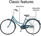Kingtowag Womens Beach Cruiser Bike 26 inch Single Speed Bicycle for Women Comfortable Bicycle with 17'' Frame  Bike Blue(US Stock)