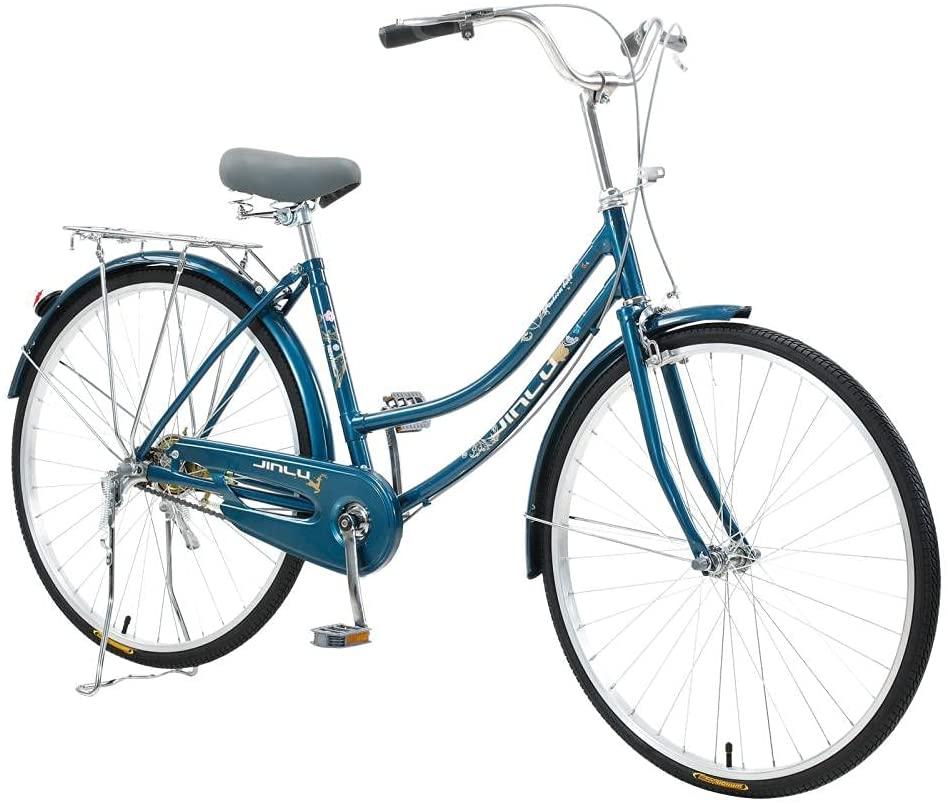 Kingtowag Womens Beach Cruiser Bike 26 inch Single Speed Bicycle for Women Comfortable Bicycle with 17'' Frame  Bike Blue(US Stock)