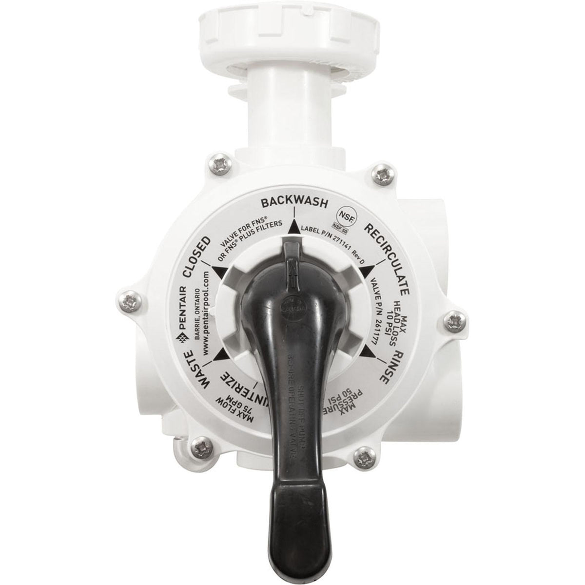 PENTAIR POOL PRODUCTS Multiport Valve, Pent DE, Side Mount, 1-1/2", w/Plumb, 6 Pos