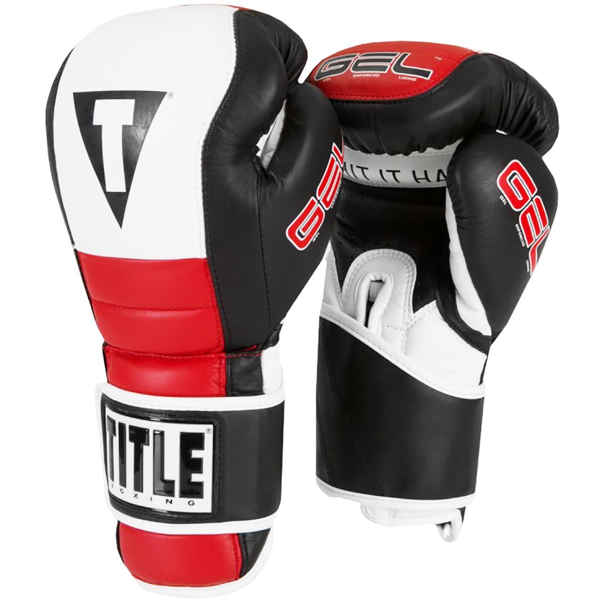 Title Boxing Gel Rush Hook and Loop Training Gloves - 14 oz. - Black/White/Red