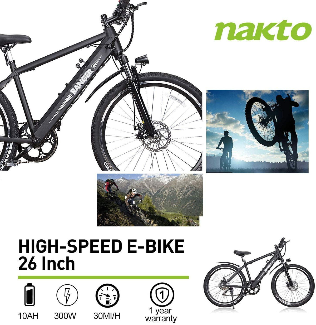 Trekpower 350W Electric Mountain Bike 26'' Electric Bikes for Adults, Electric Bicycles for Men with 36V 10A Battery