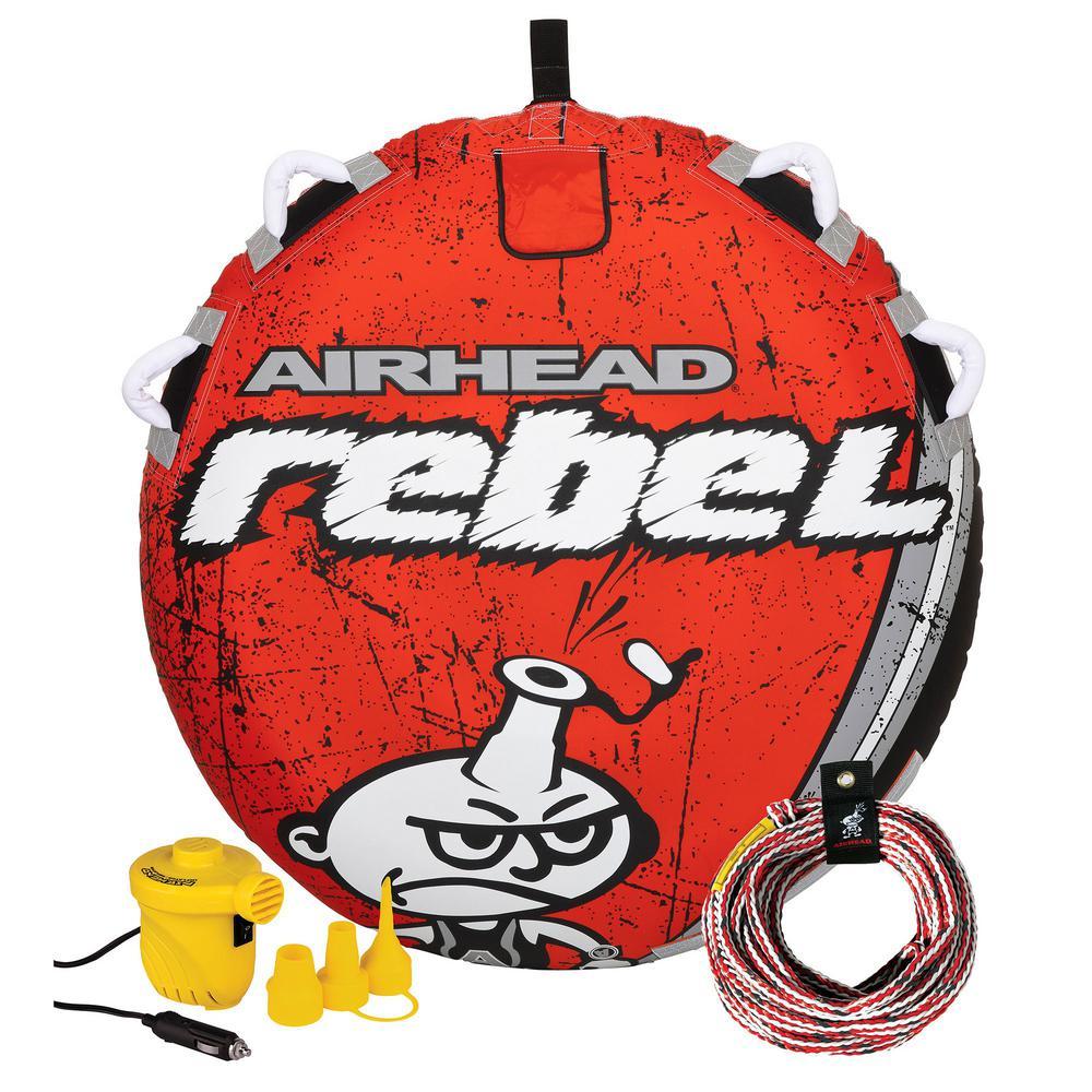 Rebel 54 in. 1-Person Durable Red Towable Tube Kit with Rope and 12-Volt Pump