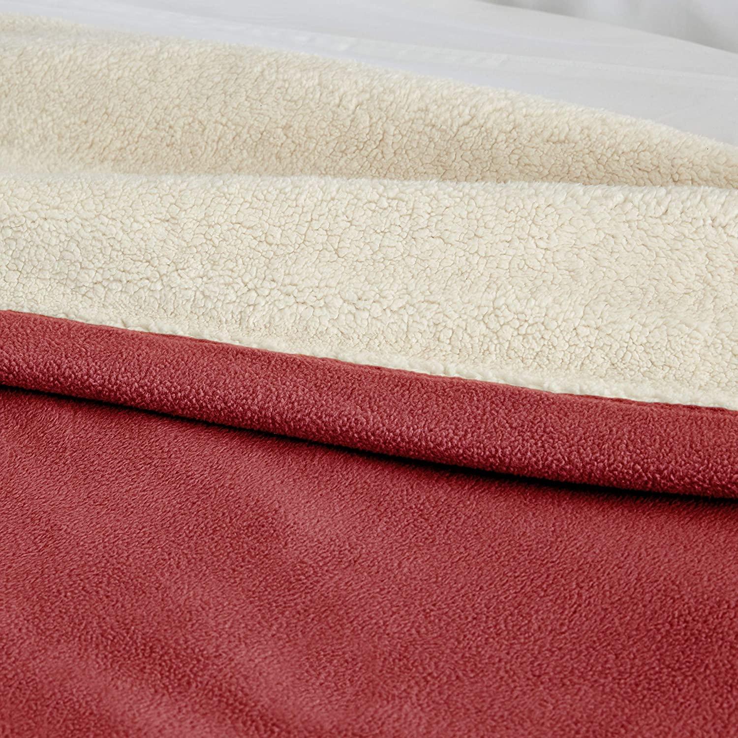 | Signature Reversible Fleece/Sherpa Electric Heated Blanket with Safe &amp; Warm Low-VoltaTechnology, Queen, Redwood