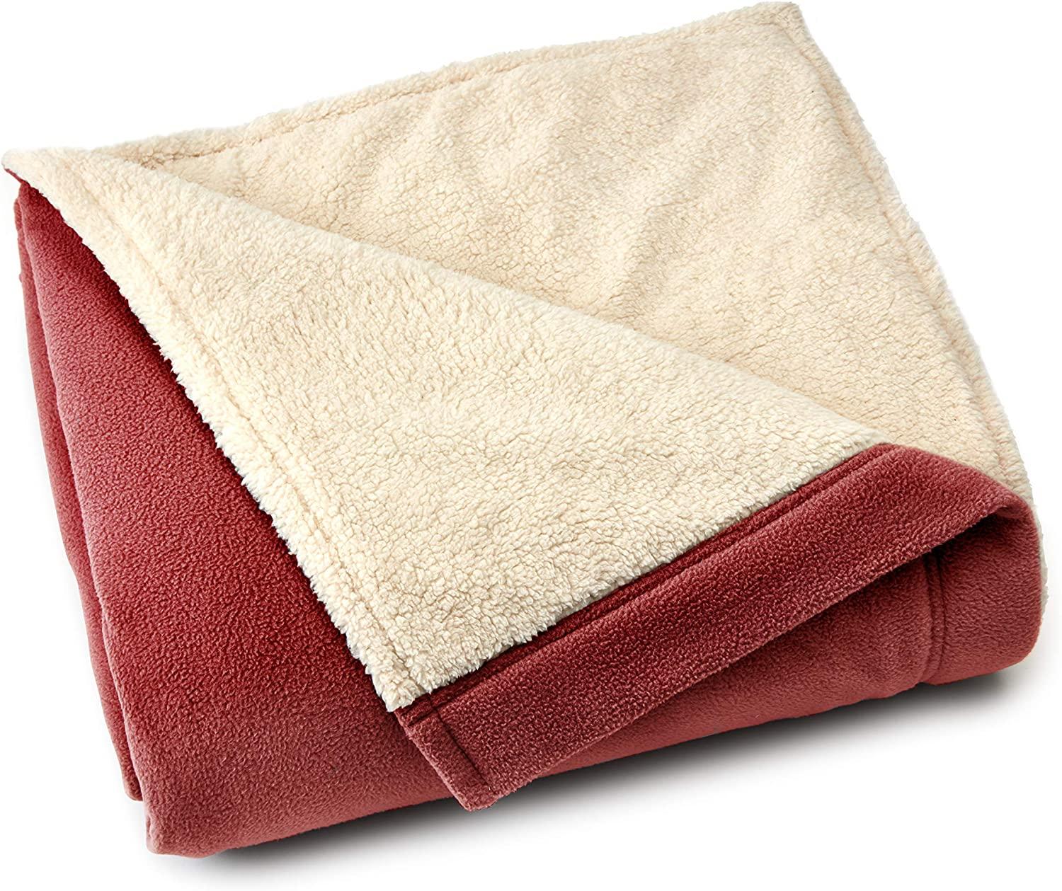 | Signature Reversible Fleece/Sherpa Electric Heated Blanket with Safe &amp; Warm Low-VoltaTechnology, Queen, Redwood