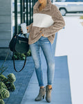 colorblock long sleeve zipper design fluffy sweatshirt