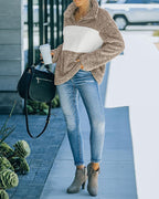 colorblock long sleeve zipper design fluffy sweatshirt