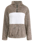 colorblock long sleeve zipper design fluffy sweatshirt