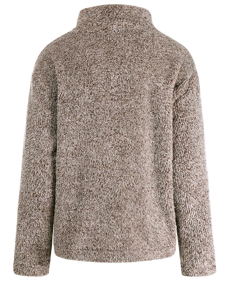 colorblock long sleeve zipper design fluffy sweatshirt