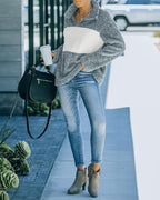 colorblock long sleeve zipper design fluffy sweatshirt