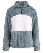 colorblock long sleeve zipper design fluffy sweatshirt