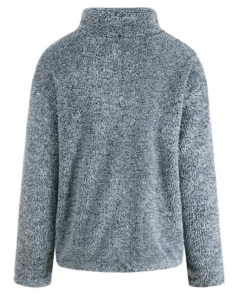 colorblock long sleeve zipper design fluffy sweatshirt