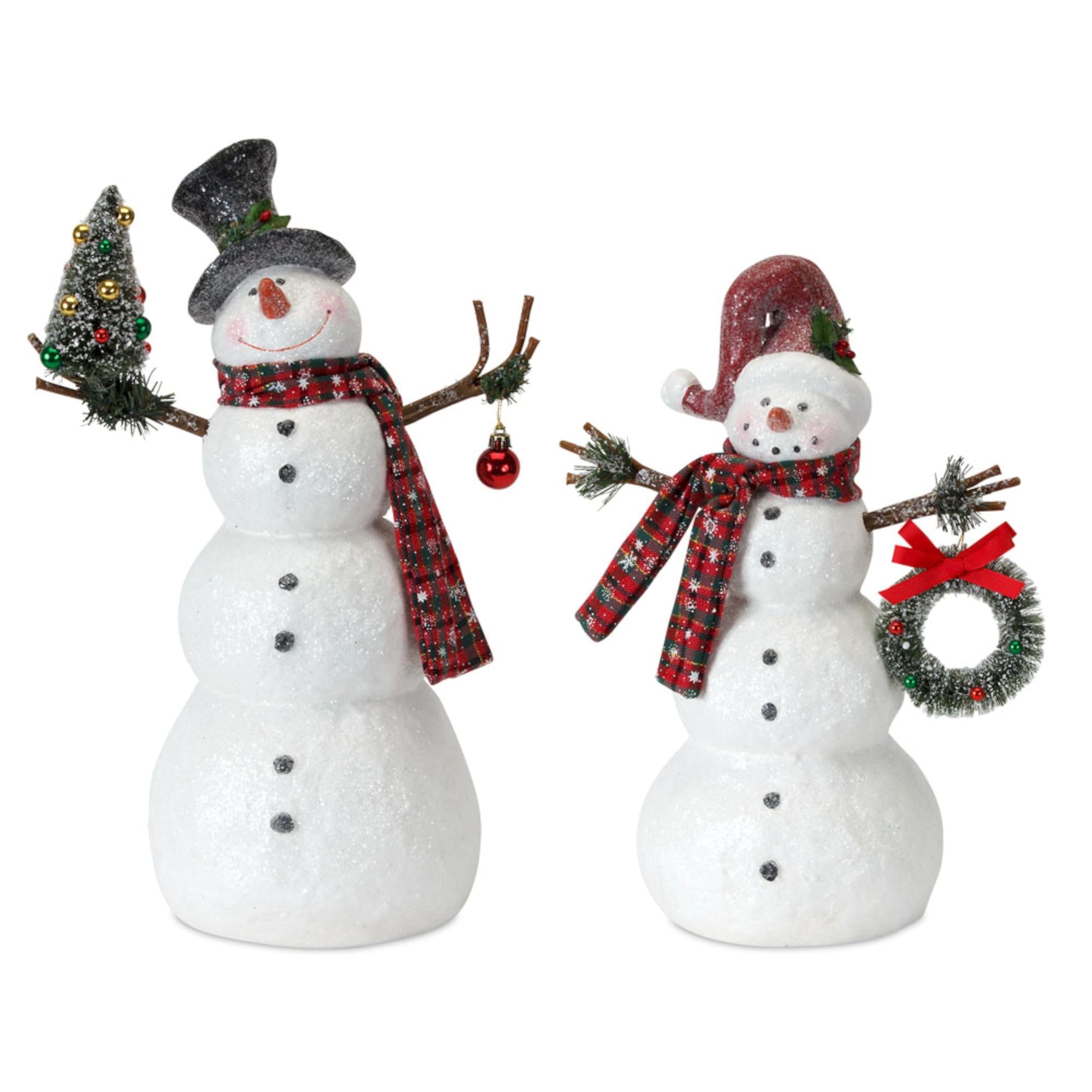 Set of 2 Red and White Traditional Christmas Snowman Figurines 17.5"