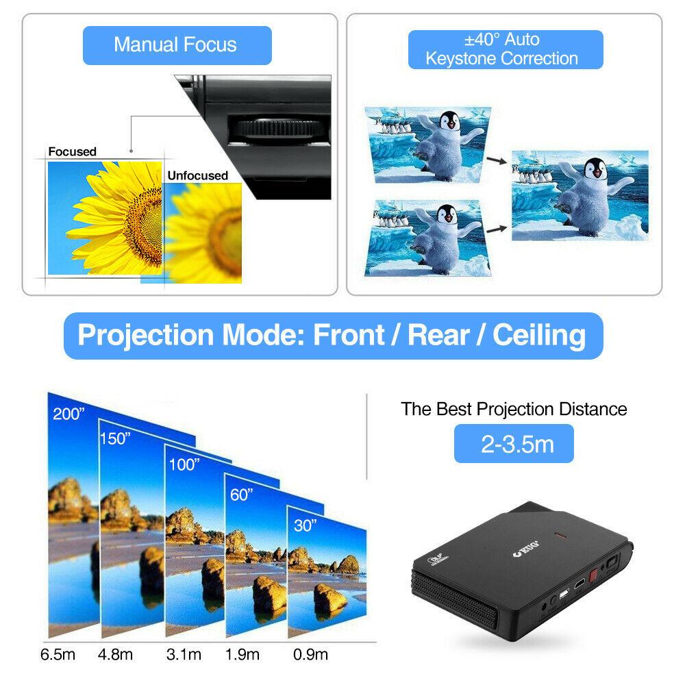 eug dlp wifi 3d projector wireless mirroring screen home theater tv hdmi 7000:1