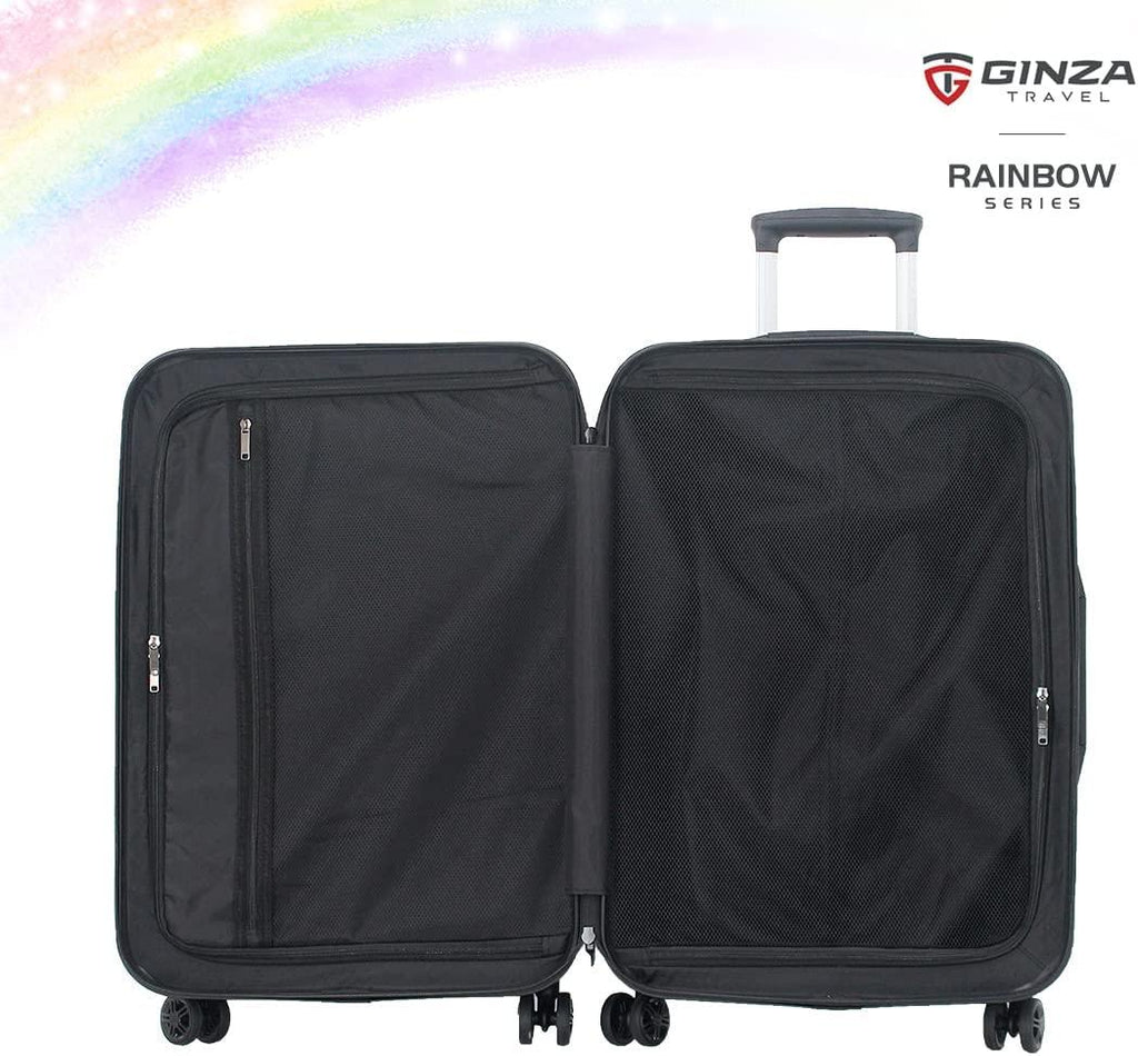 GinzaTravel Fashion Trend Bright Color PC Luggage TSA Combination Lock Spinner Wheels Rainbow series (Elegant Black, 24“28”)