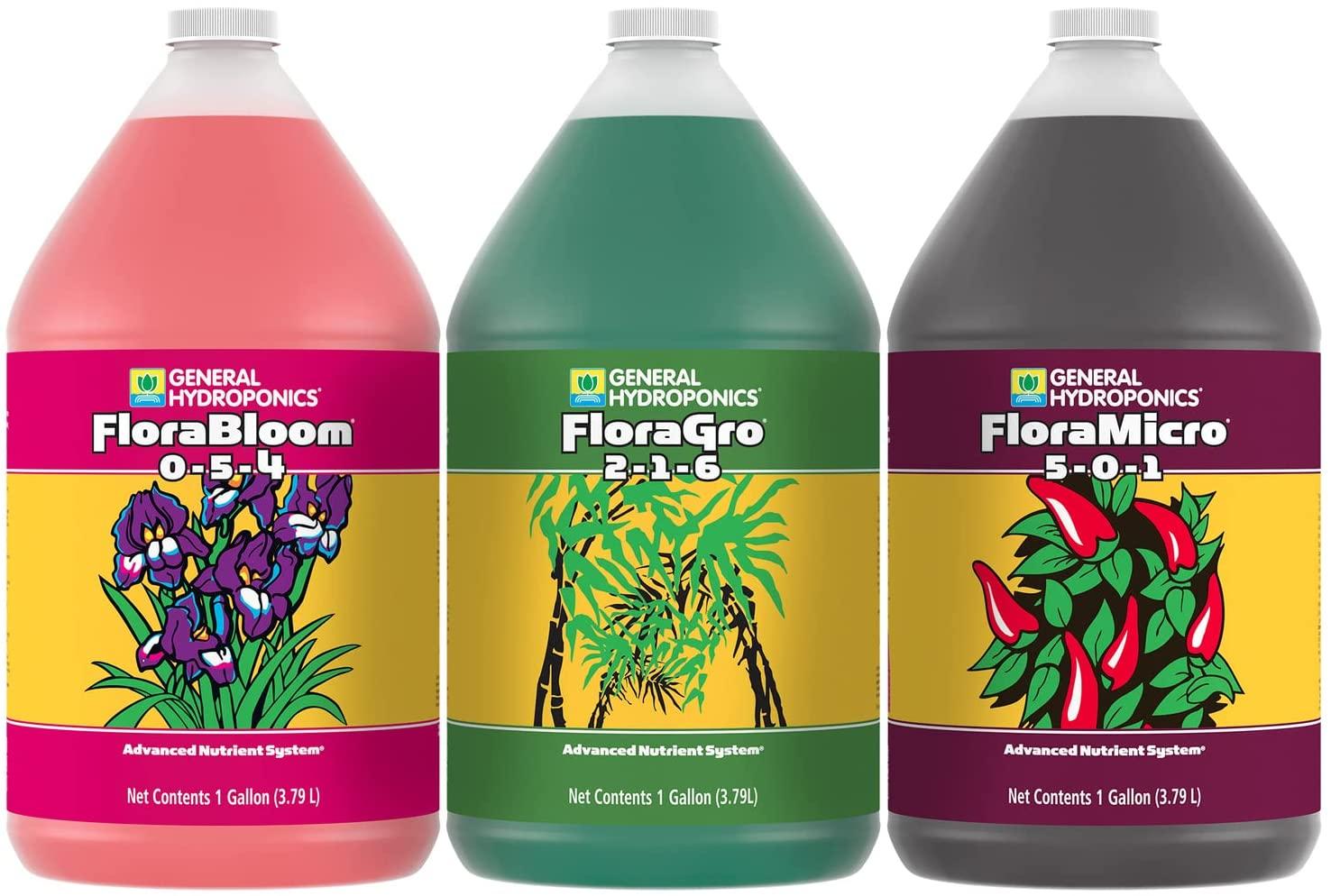 general hydroponics flora grow, bloom, micro combo fertilizer set, 1 gallon (pack of 3)