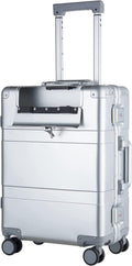 20-inch Aluminum Carry-on Hardside Suitcase Hard Shell Luggage with Locked Compartment for Valuables, Built-In TSA Lock, Zipperless Fashion with Spinner Wheels for Travel / Business, Silver