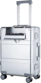 20-inch Aluminum Carry-on Hardside Suitcase Hard Shell Luggage with Locked Compartment for Valuables, Built-In TSA Lock, Zipperless Fashion with Spinner Wheels for Travel / Business, Silver